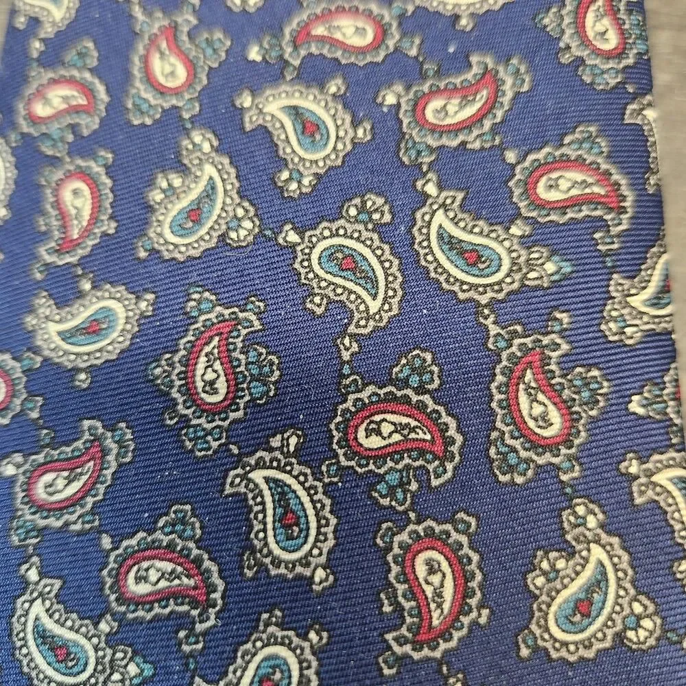 Vintage NEW Lands' End Direct Merchants Silk Tie Hand Sewn USA Blue Long Boxed
